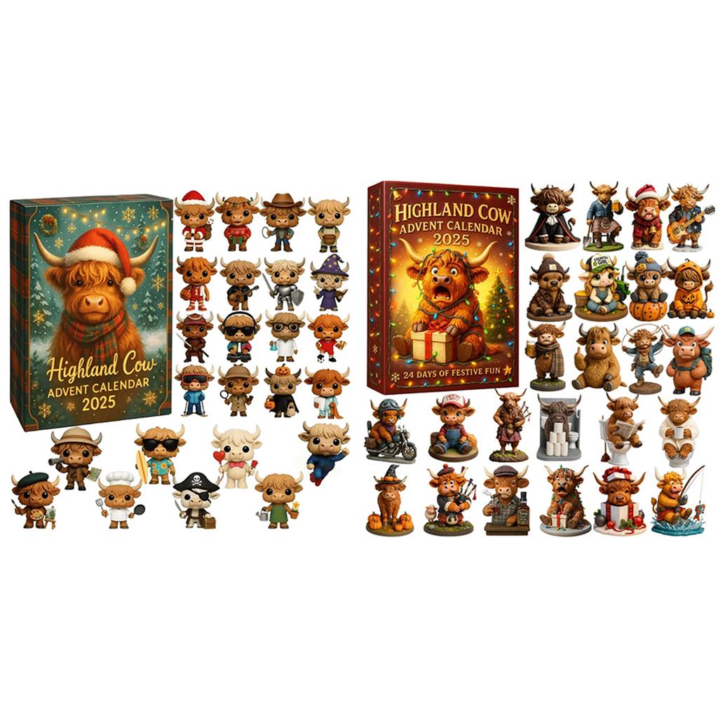 Highland Cow 24 Days Christmas Countdown Calendar with 24 Highland Cow Ornaments Advent Countdown Calendar Xmas Surprise Gifts