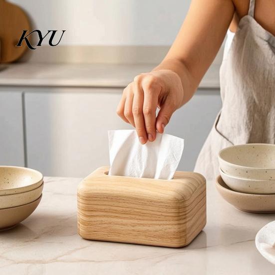 Natural Wood Grain Box Solid Tissue Box, Rectangular Wooden Dispenser, Flip Top Compact Napkin Holder for Hotel Lid Case Living Room Bedroom And Small