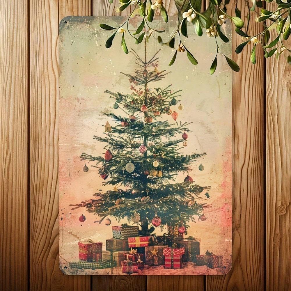 Vintage Metal Tin Wall Art Rustic Home Decor Christmas Tree Sign Indoor Outdoor Garage Bar Gym Man Cave 8x12 Inch