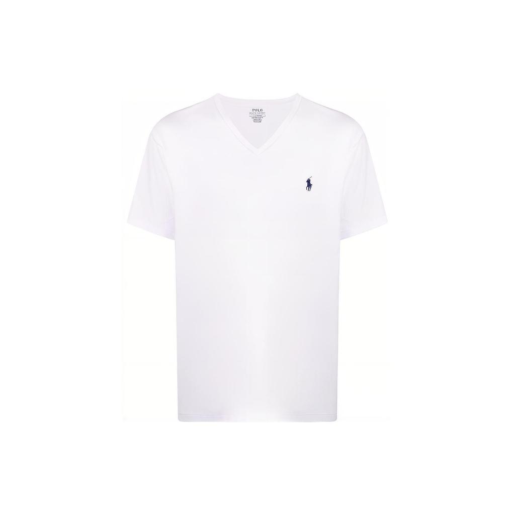 Polo Ralph Lauren Solid Color V-Neck Cotton Small Logo Embroidered Short Sleeve T-Shirt Men Tops White 710671453-008