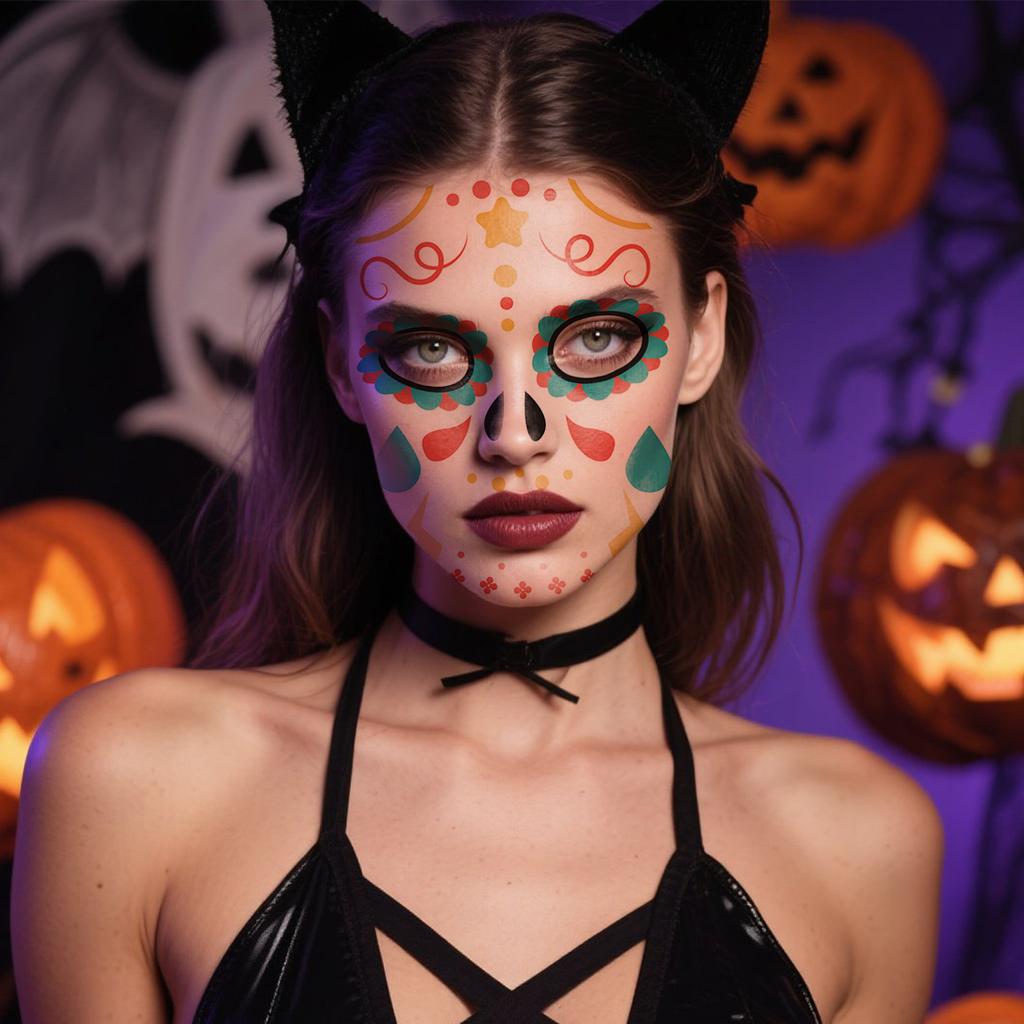 Cross Border Halloween Scene Tattoo Stickers Waterproof Sweat Day Of Dead Makeup Ball Funny Facial