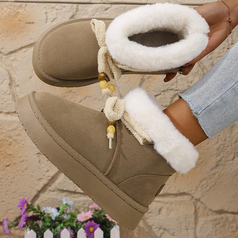 Thick Bottom Fur Winter Snow Boots Woman Casual Bowknot Non Slip Cotton Padded Shoes Woman Short Plush Platform Ankle Boots