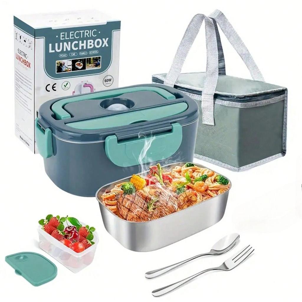 Large Capacity Plastic Heating Lunch Box with Spoon New Portable Food Warmer Electric Lunch Box for Car & Truck & Home & Office