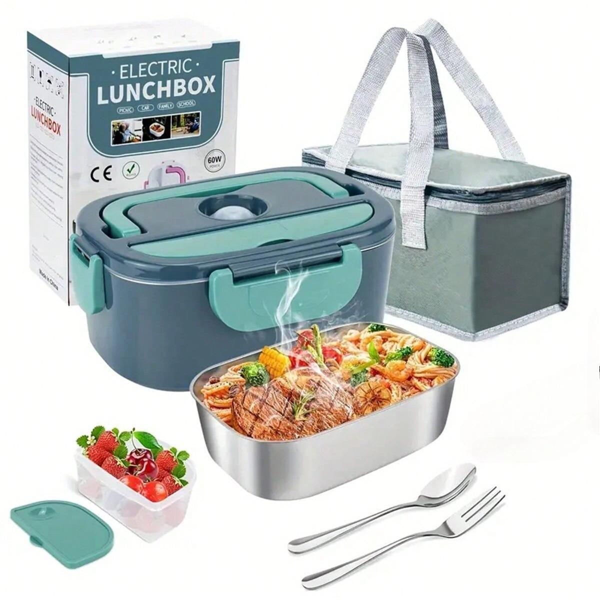 

Large Capacity Plastic Heating Lunch Box with Spoon New Portable Food Warmer Electric Lunch Box for Car & Truck & Home & Office EU зелений