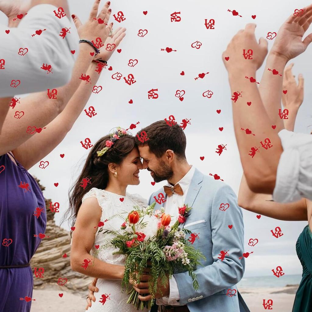 200PCS Valentine's Day Confetti Red Love Hearts Love Words Cupids Decor Confetti Valentines Glitter Paper Confetti for Valentines Day Party Favor