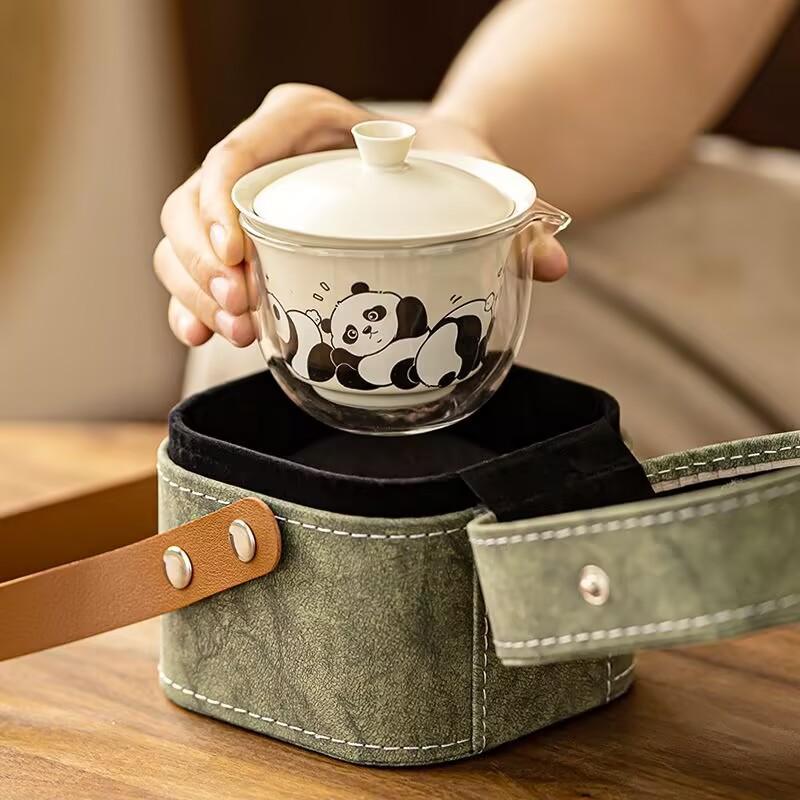 Light Luxury Panda High-End Portable Tea Brewing Kuaike 2 Cups Ceramic Outdoor Camping Travel Tea Set Gift