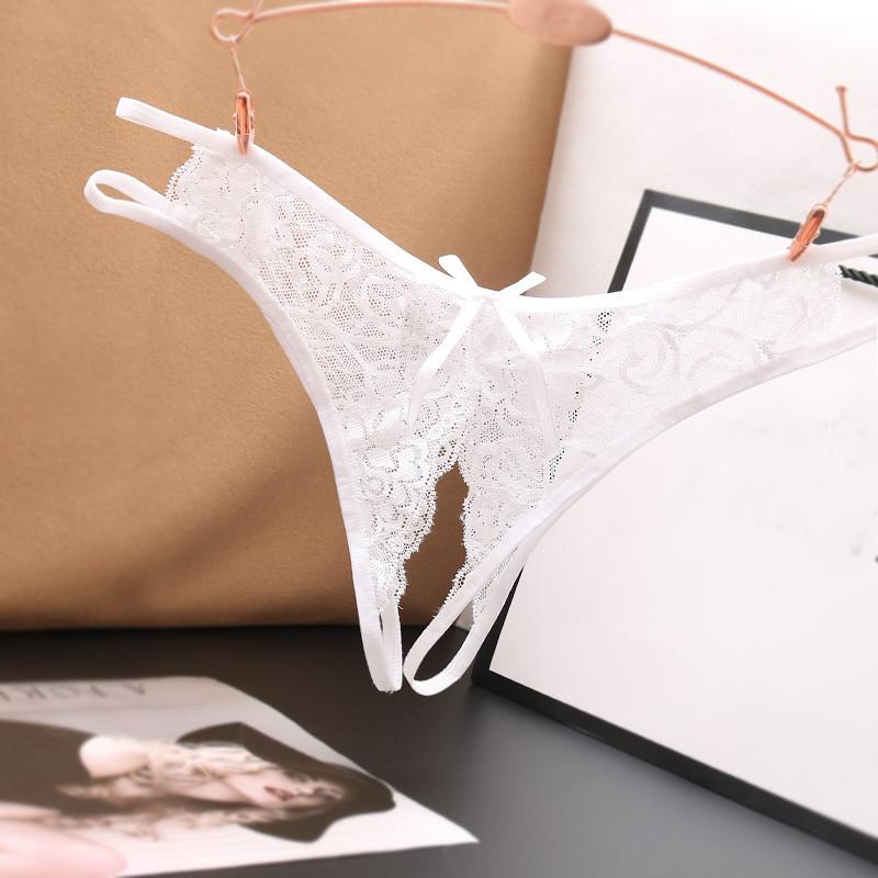 Sexy Lingerie Women's Panties Crotch Opening Transparent G-strings Thongs Solid Bowknot Underwear for Women Lace Pantys
