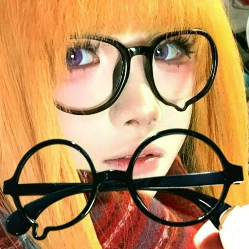 1/2Pcs Japanese Teardrop Cosplay Glasses Frame Women Men New Black Large Round Frame Lensless Costume Cosplay Eyewears Frame