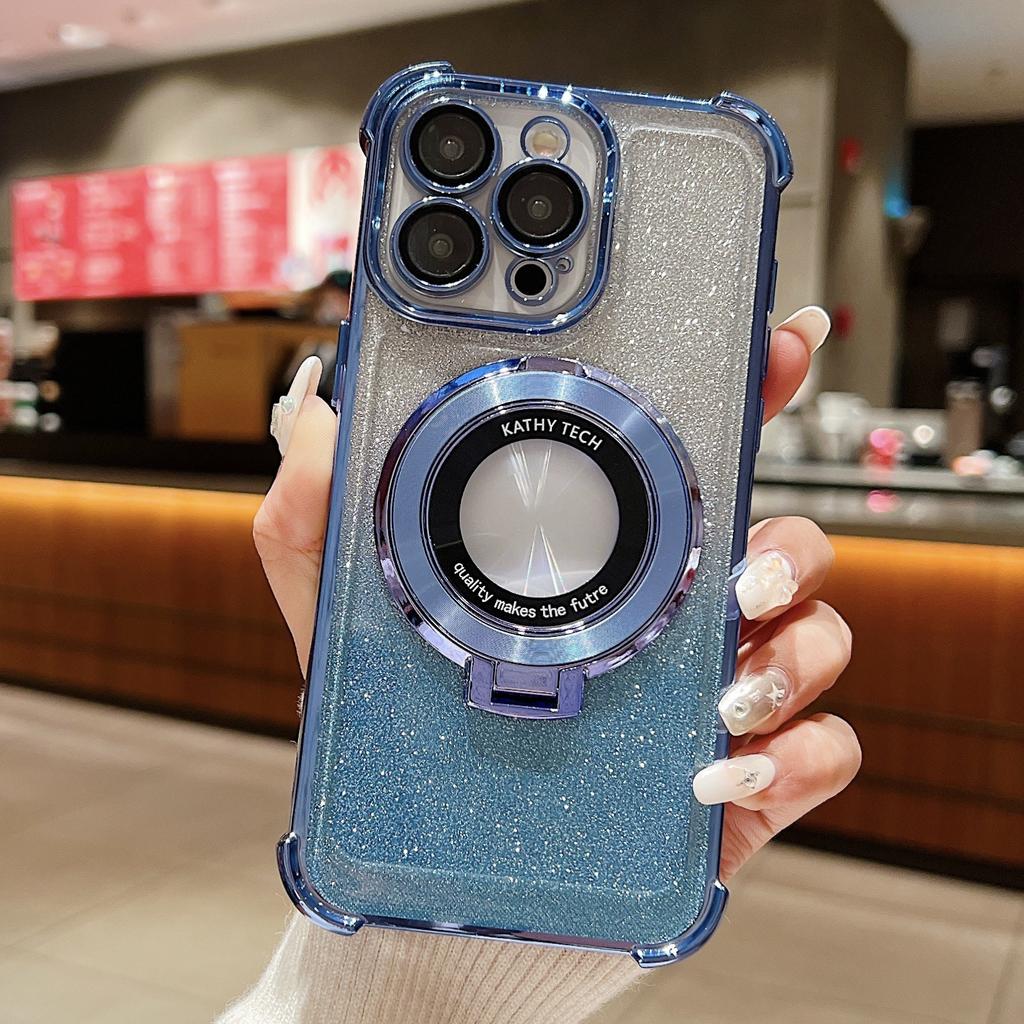 Samsung S24 Ultra Mobile Phone Case Electroplated Four Corner Anti Fall Magnifying Glass Magnetic Suction Bracket S23 Gradient Flash Powder