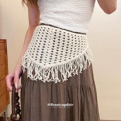 Wool Woven Hollow Triangle Scarf Belt, a Two-wear Headscarf, Sweet Waist Chain, Niche Design Waist Accessories