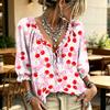 Women's V-Neck Ruffle Blouse with Tie and Print Design