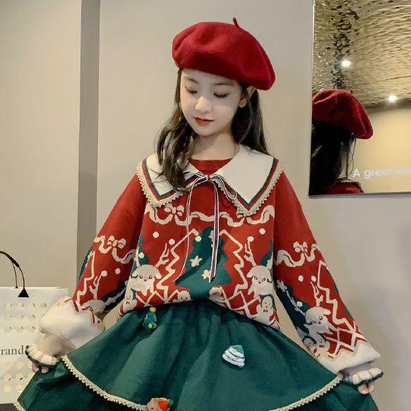 

Різдвяний вовняний светр та спідниця для дівчат 2025 року - Зимовий одяг, Костюм для старших дівчат 150 for Height 140cm-150cm