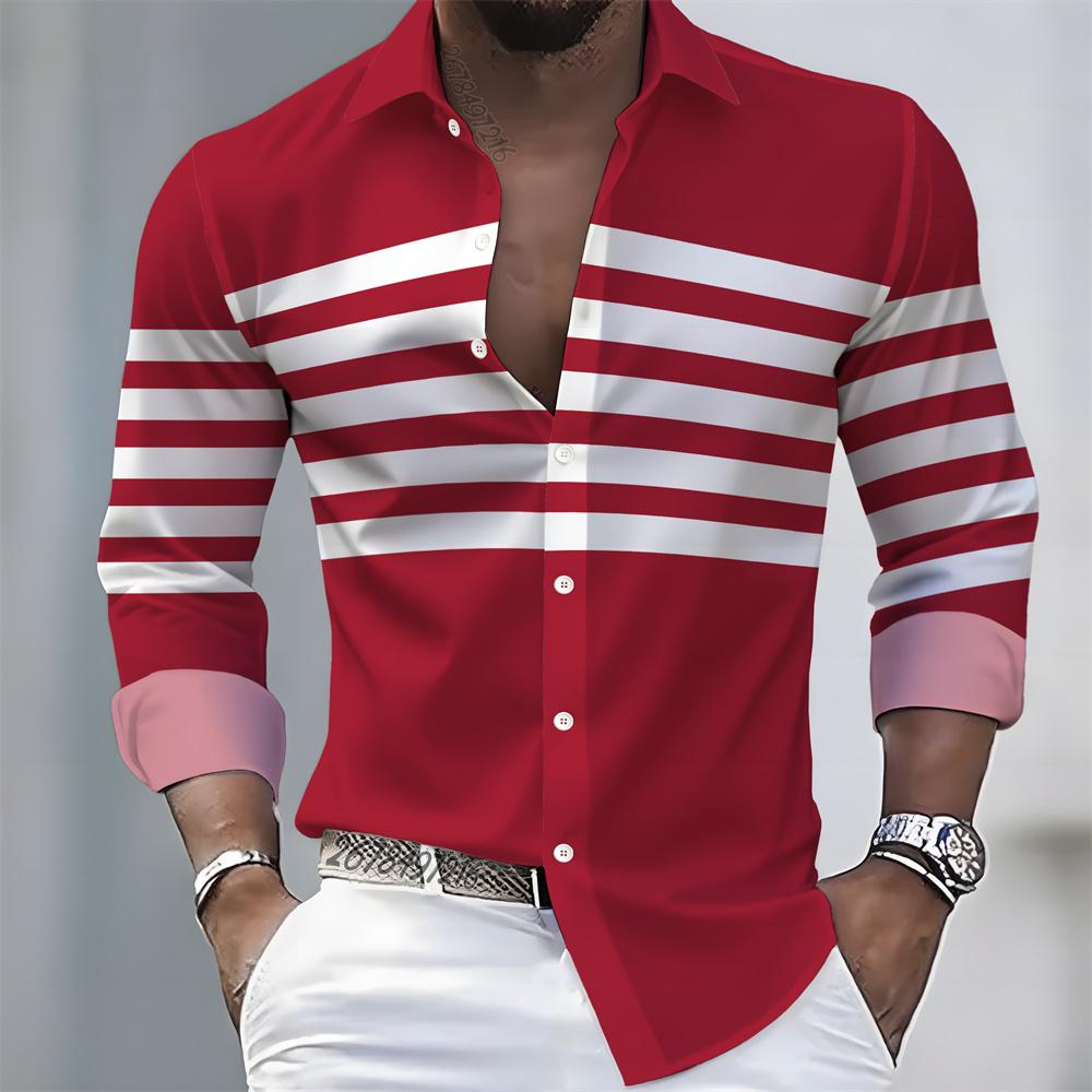 Spring/Autumn New Arrival Men's Striped Long-Sleeve Shirt In 21 Colors - European and American Style Casual Lapel Slim Fit