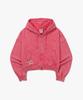 Garment-Washed Sweat Cropped Hooded Zip-Up Jacket Women'S Pink
