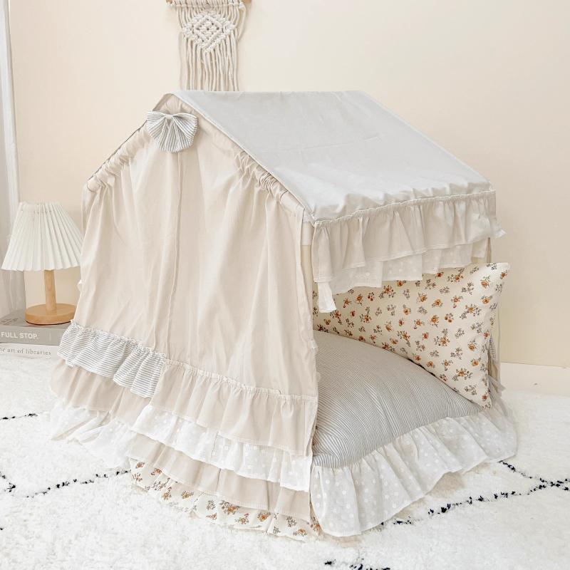 Koreanischer Prinzessinnenstil Haustierbett Luxus Hundehütte für Pudel & Bichons Waschbares Katzenzelt Ganzjahres-Schlafmatte Elegantes Haustier-Sofa