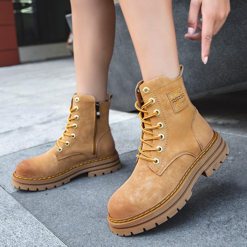 Large Size Martin Boots Men's and Women's Couples Tide Boots Roman Boots Outdoor Desert Boots Cowhide Tooling Boots Short Boots Leather Boots