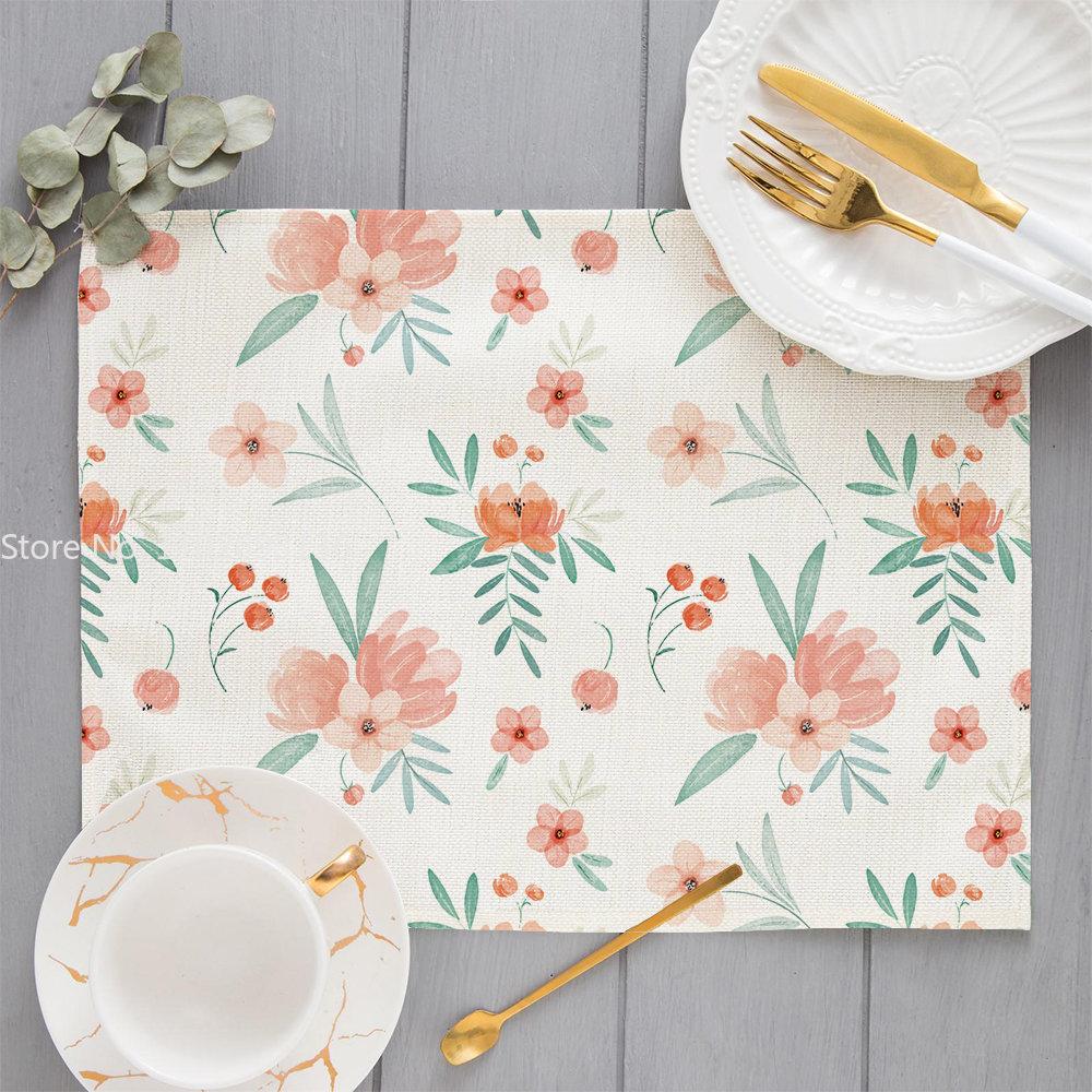 Bohemian Floral Pattern Placemat Kitchen Decor Cotton Linen Boho Dining Table Mats Coaster Pad Bowl Coffee Cup Mat 40X30cm
