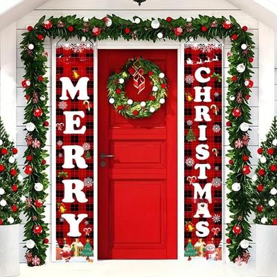 New Christmas Couplets Santa Claus Soldier Outdoor Decoration Door Curtain Hanging Flag 300D Oxford Cloth Christmas Decoration
