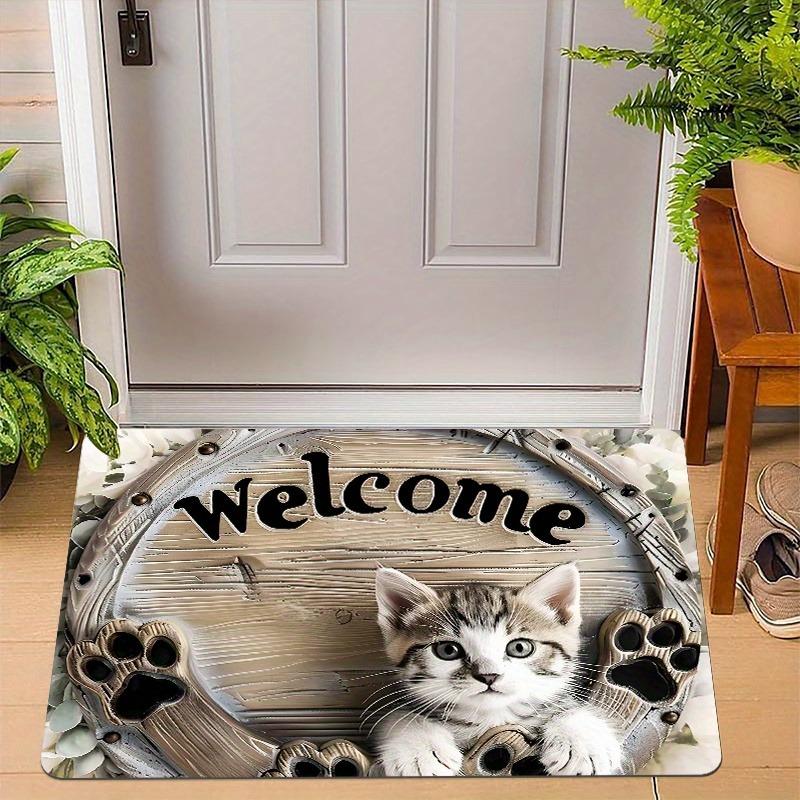 1 cute cat welcome doormat, non-slip and machine washable