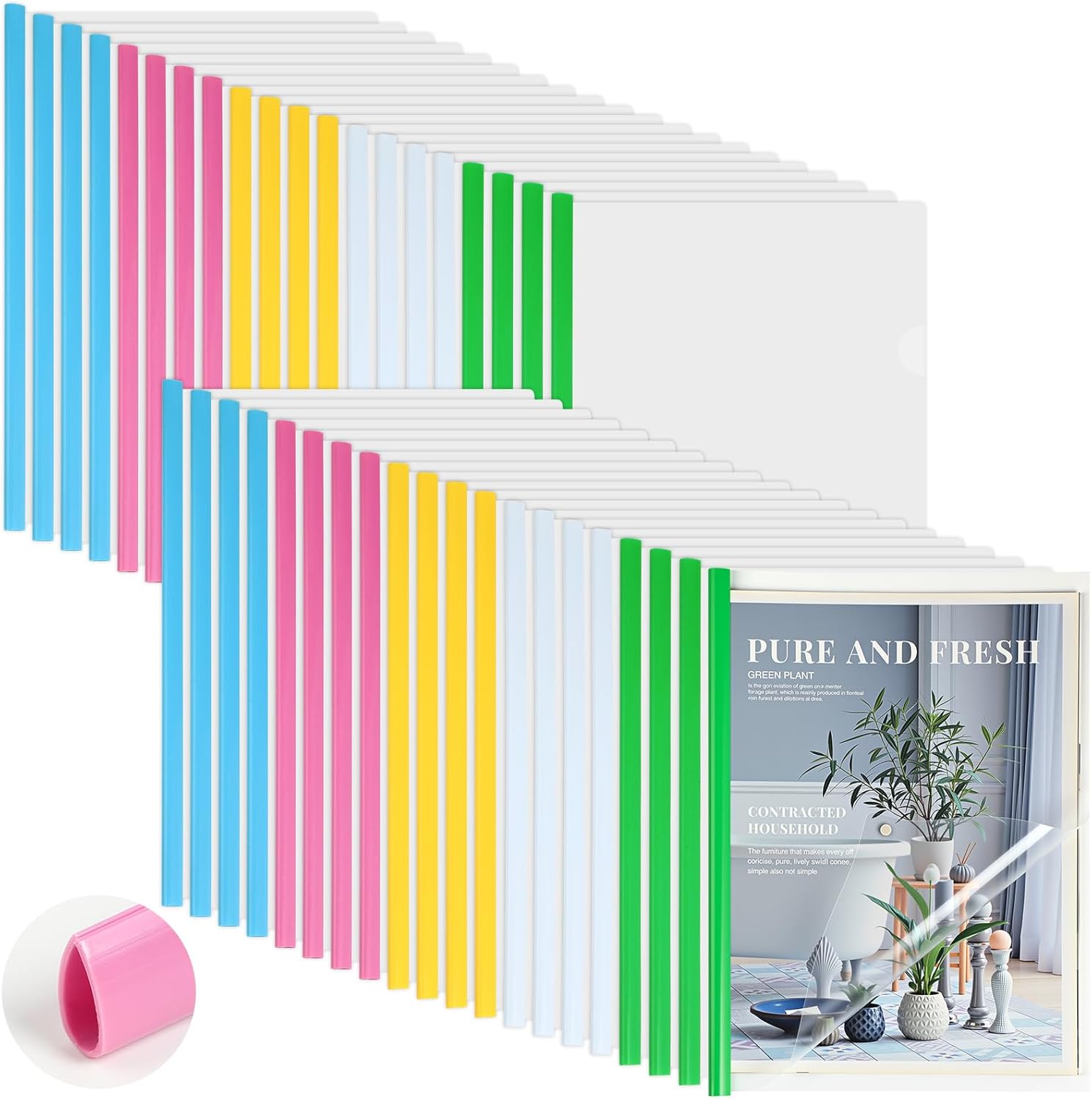 

100 Pcs Clear Report Cover with Sliding Bar 50 Sheet Capacity Presentation Binder Transparent Resume Folder for File Report рожевий