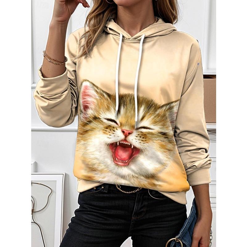 Fashion Women's Hooded Hoodies 3D Print Animal Cat Graphics Casual Sweatshirt Pullovers Streetwear Women's Clothing Fall Winter