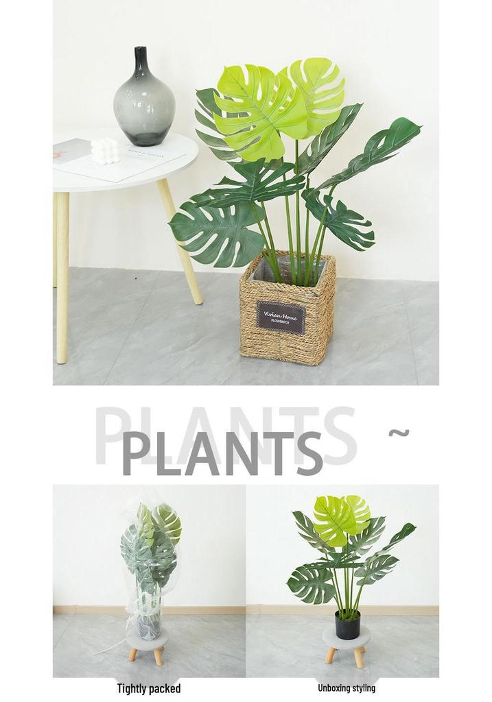 Nordic Style Artificial Monstera and Lily Tree Plant Arrangement for Living Room Decor