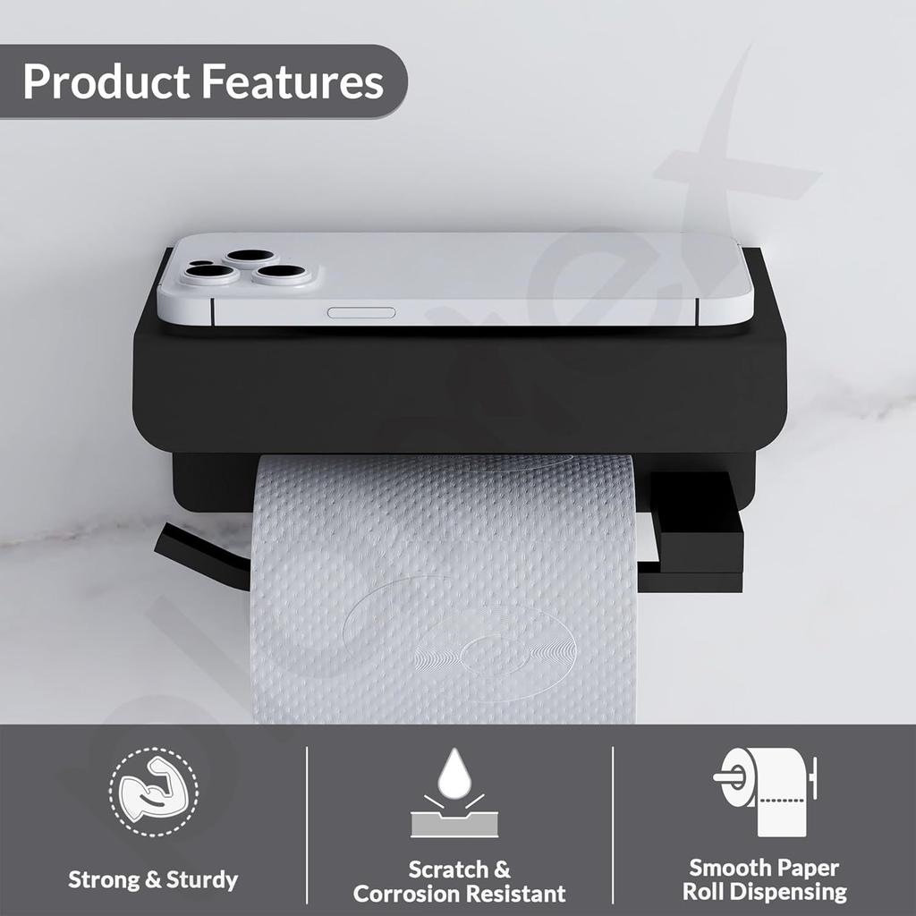 Platinum 304 Grade Stainless Steel Toilet Paper Holder with Mobile Stand/Toilet Paper Roll Holder for Bathroom Accessories (Matt Black)