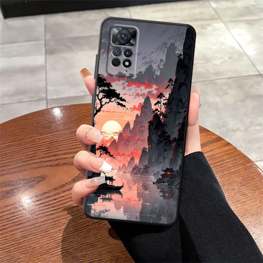 Ink Art Print Japanese Landscape Mountain Case for Xiaomi Redmi Note 13 Pro Plus 11 14 12 Pro 10S 9S 11s 12s 10 7 8 9 Funda