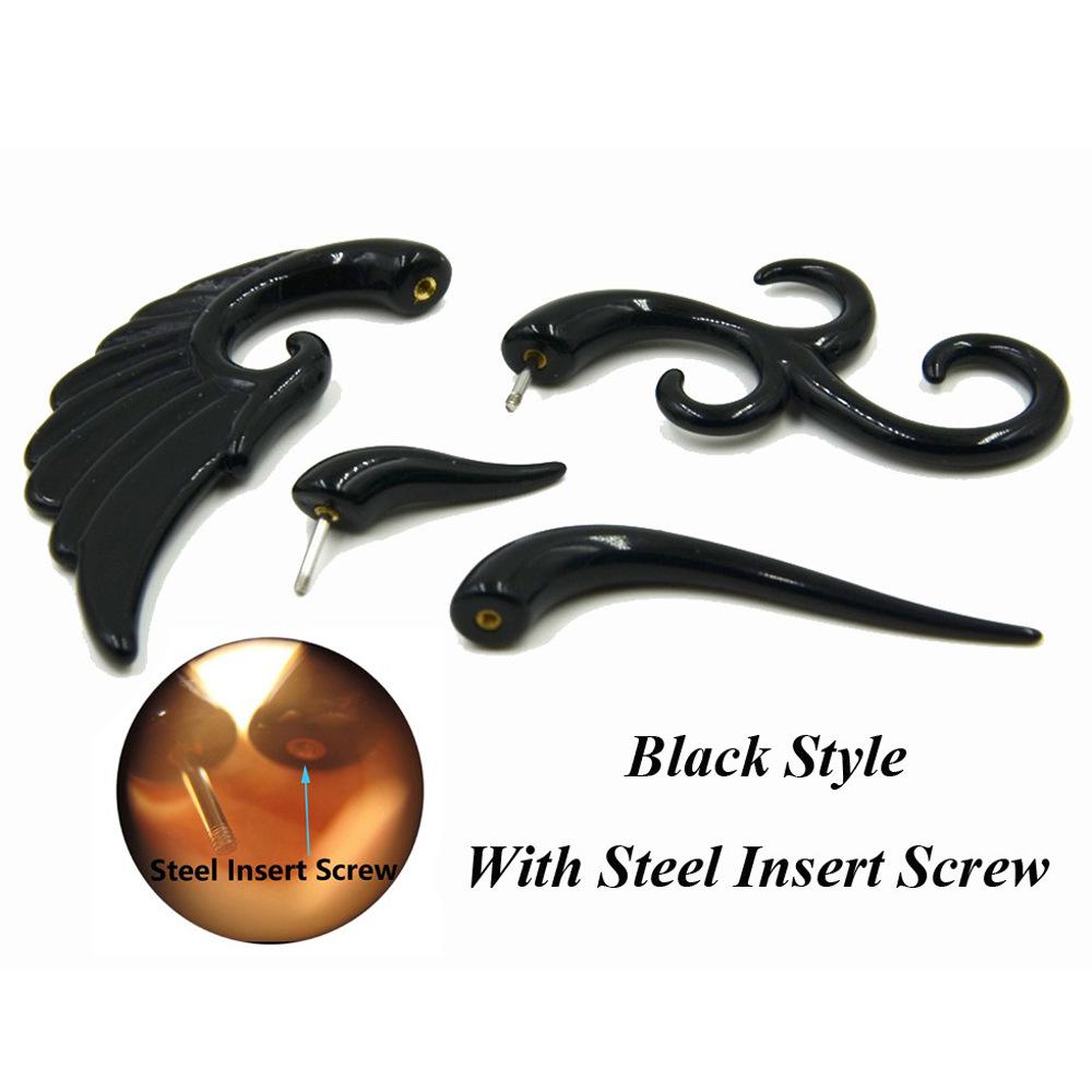 Fashion Black Horn Earrings For Women Hip-hop Acrylic Ear Stud Stainless Steel Anti-Allergies Earrings Gothic Spiral Ear