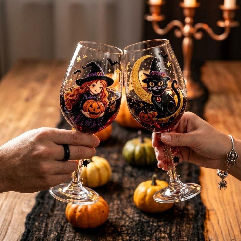 Bicchiere da Vino Zucca Strega Dipinto a Mano Grande Capacità Bicchiere da Bevanda di Halloween Bevanda Festiva