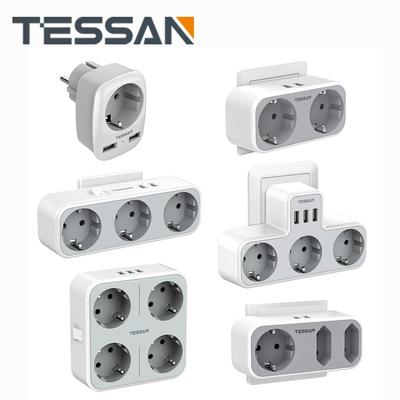 Tessan EU-Stecker-Steckdosenleiste mit Wechselstromsteckdosen und USB-Ladeanschlüssen, Mehrfachsteckdosen-Adapter für das Heimbüro