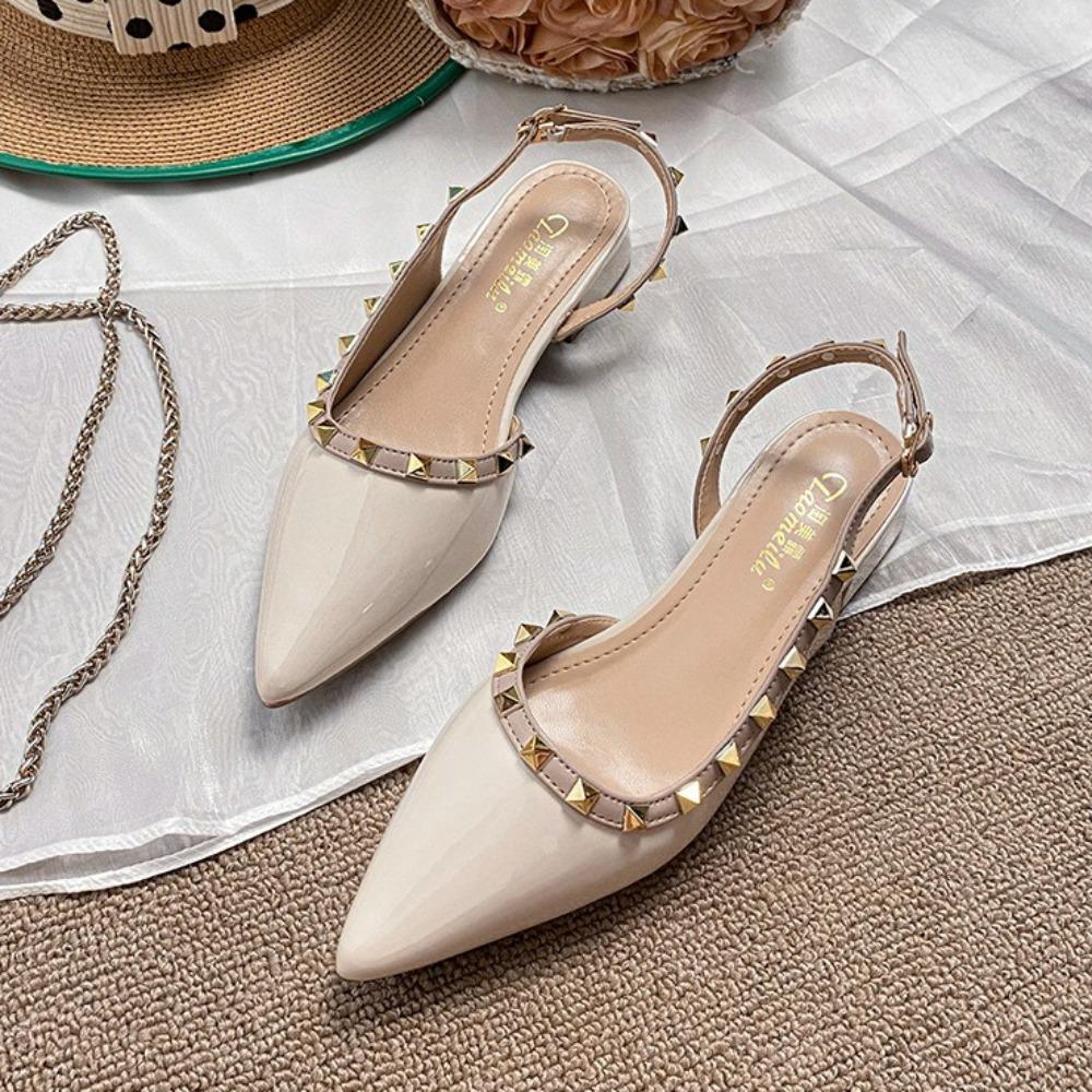Baotou Sandals Women's Summer New Low-heeled Willow Nails Temperament Pointed Nude Word with French Large-size Single Shoes