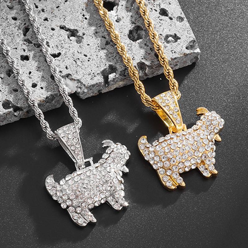 Hip Hop Shiny Goat Pendant Necklace For Women Men Luxury Rock Punk Style Iced Out Zircon Gold Color Rope Neck Chain Jewelry Gift