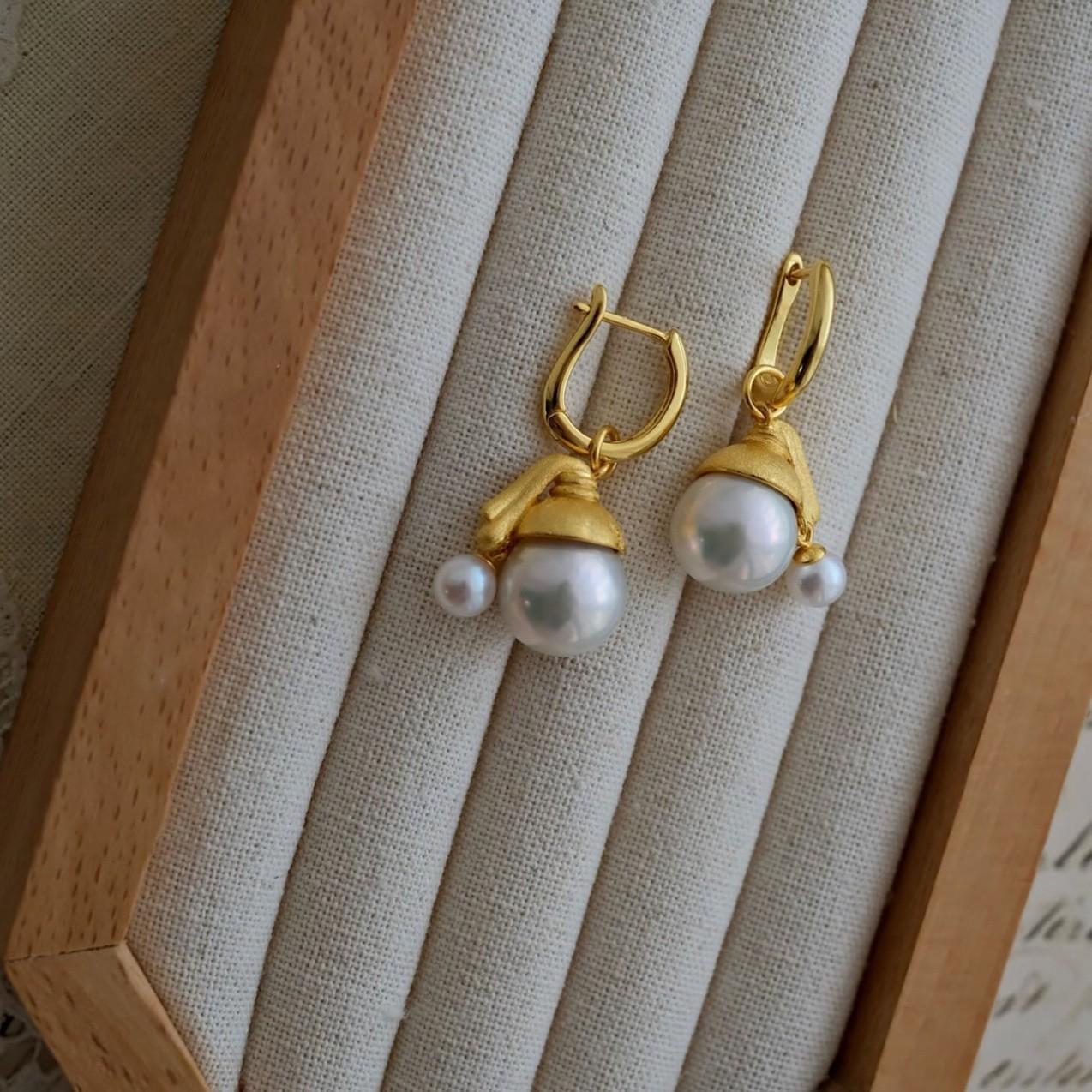

Unique and elegant hat pearl earrings for women charm antique gold craftsm light luxury brushed Round beads earring jewelry золотой