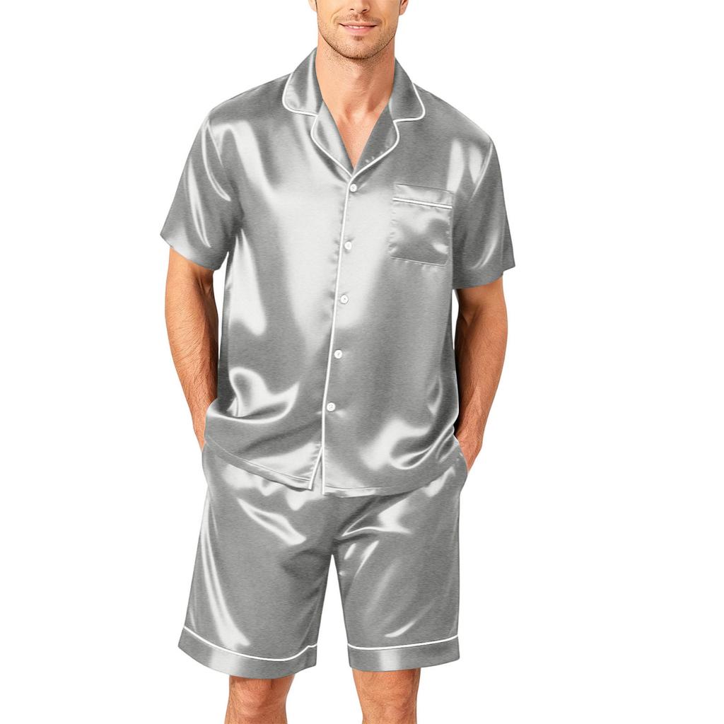 Men's Short Sleeve Pajama Set Button Down Shirt with Curved Hem and Matching Shorts Soft Lightweight Lounge Sleepwear S-XXXXL