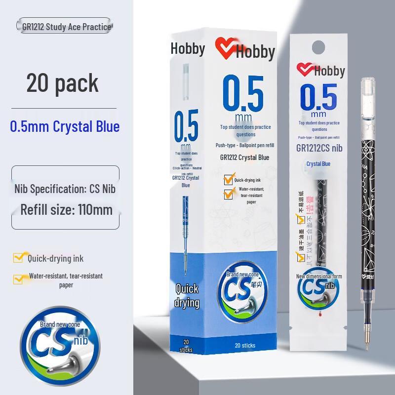 Hobby GR1212 Q&A Quick-Dry Click Pen Refill, Black 0.5mm, CS Tip for Student Exams