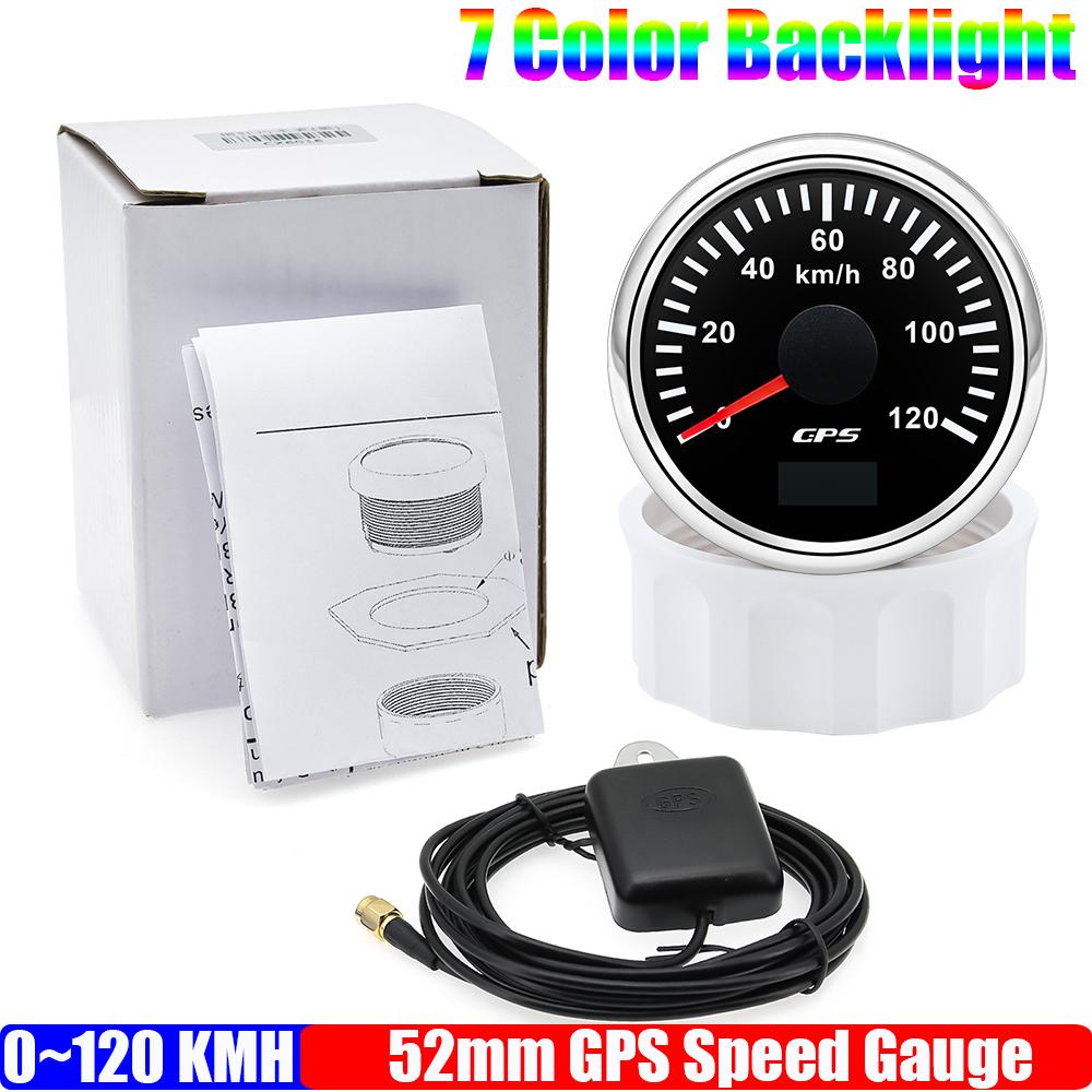 30KMH,60KMH,80KMH,120KMH,200KMH GPS Speedometer Gauge with Antenna 7Color LED 52mm Speed Meter for Marine Boat Car 12V24V