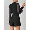 Damen Sommer Frühling Kurze Jumpsuits und Strampler Netz Langarm V-Ausschnitt Bodysuits Damen Elegant Playsuits