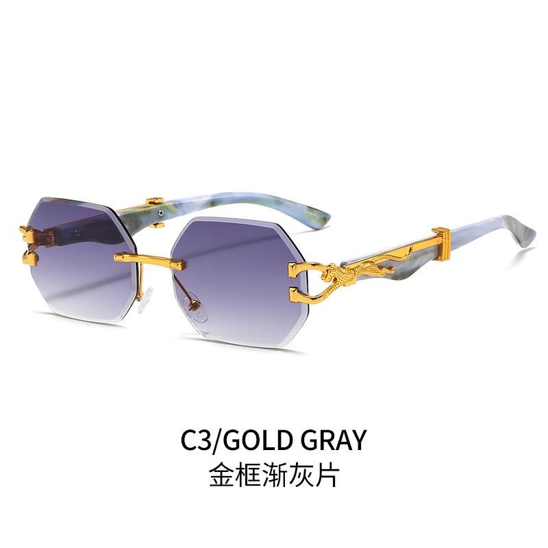 Leopard Head Frameless Polygonal Sunglasses for Men Women Unique Irregular Cut Edge UV Protection Stylish Shades