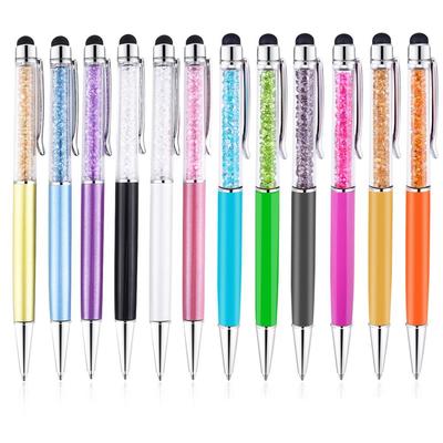 100Pcs/Lot 2 In 1 Crystal Metal Ballpoint Pen Fashion Creative With Stylus Touch Pen Free Custom Logo Name Website Address
