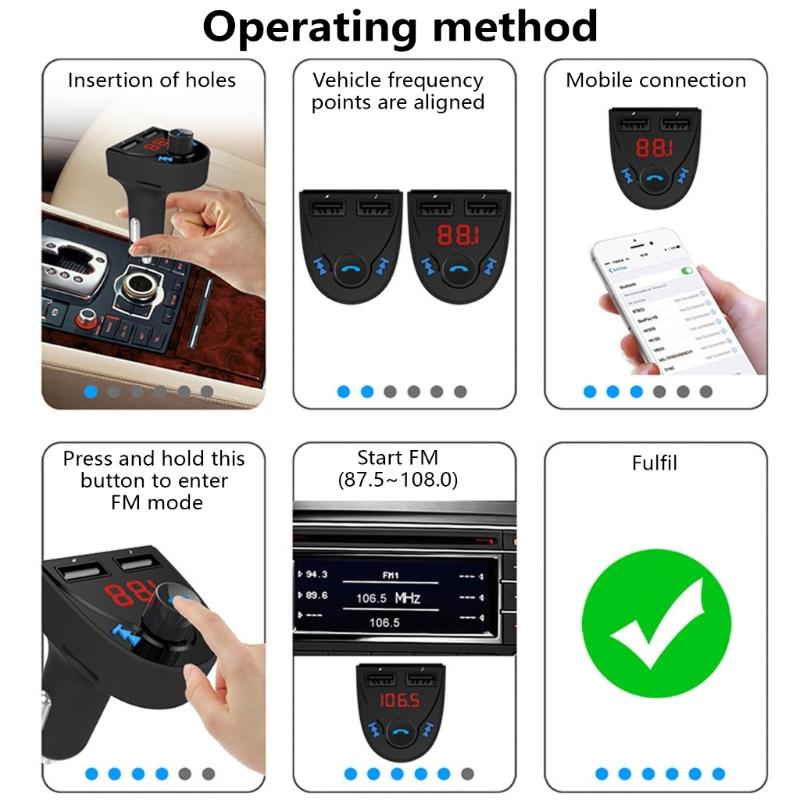 Bluetooth-compatible 4.2 FM Transmitter Car Charging Adapters Double USB Car Charger Cigarettes Lighter Adapters