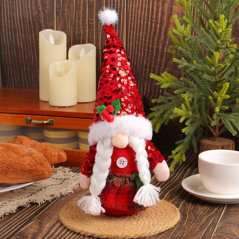 Christmas Sequins Pointed Hat Gnomes Decoration with Sand Filled Base Sparkling Sequins Hat Gnomes Tabletop Ornament