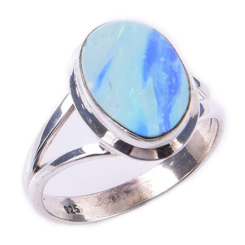 Natural Australian Opal Gemstone 925 Solid Sterling Silver Jewelry Ring S.8 Q6K52