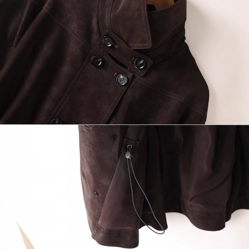 Womens 2026 Faux Lamb Leather Trench Coat With Lapel Collar Waist Belt Plus Size Elegant Outerwear