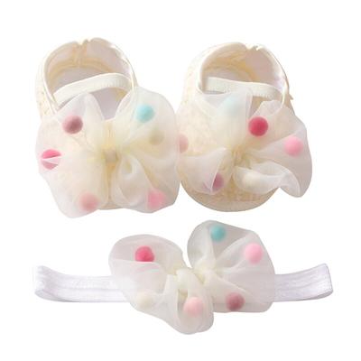 Baby Mädchen Net Garn Schleife Prinzessin Schuhe Kleinkind Weiche Sohle Wanderschuhe Stirnband Set