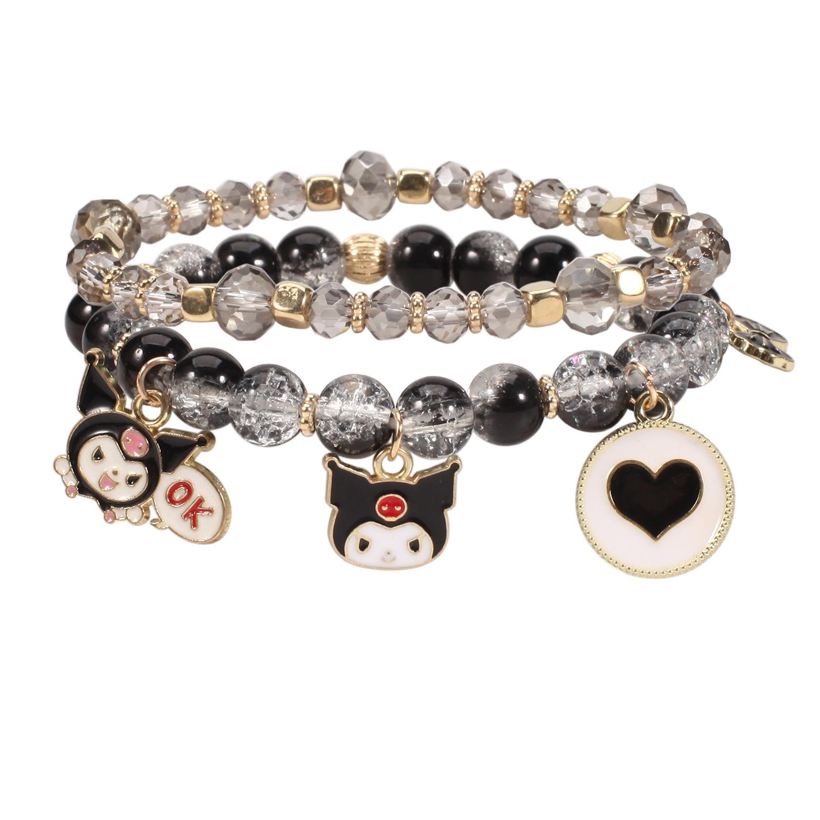 JYL TS Bracelet Bohemian Cute  Strawberry Heart Beads Sparks Joy Black персиковый