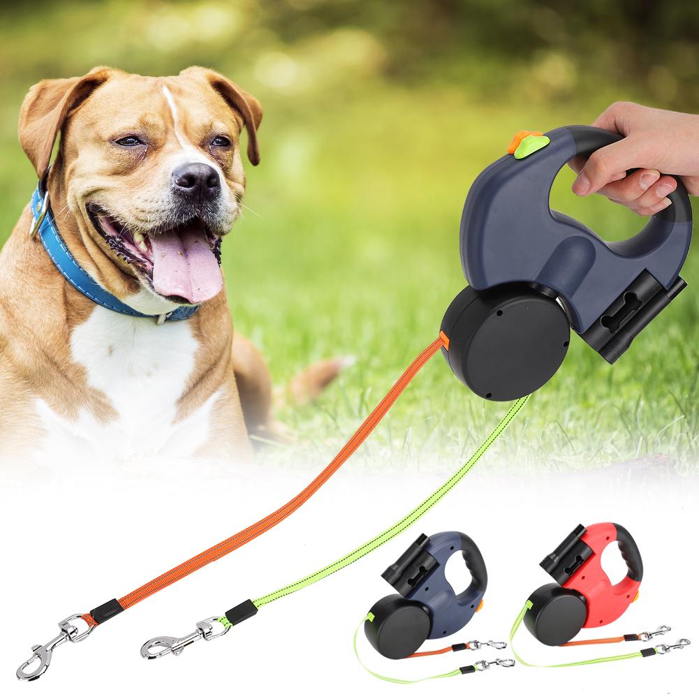 Pet Product Pet Walking  Automatic Extendable Flexible Dog Cat Traction Rope Dual Headed Hand Holding with LED Light