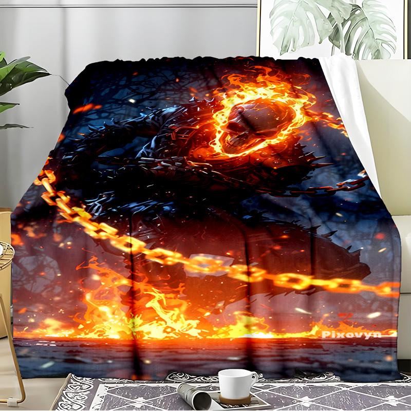 Ghost-Rider On Fire Blanket Flannel Throw for Sofa, Indoor, Camping, Living Room, Office, Chair, And Bed Soft Birthday Gift