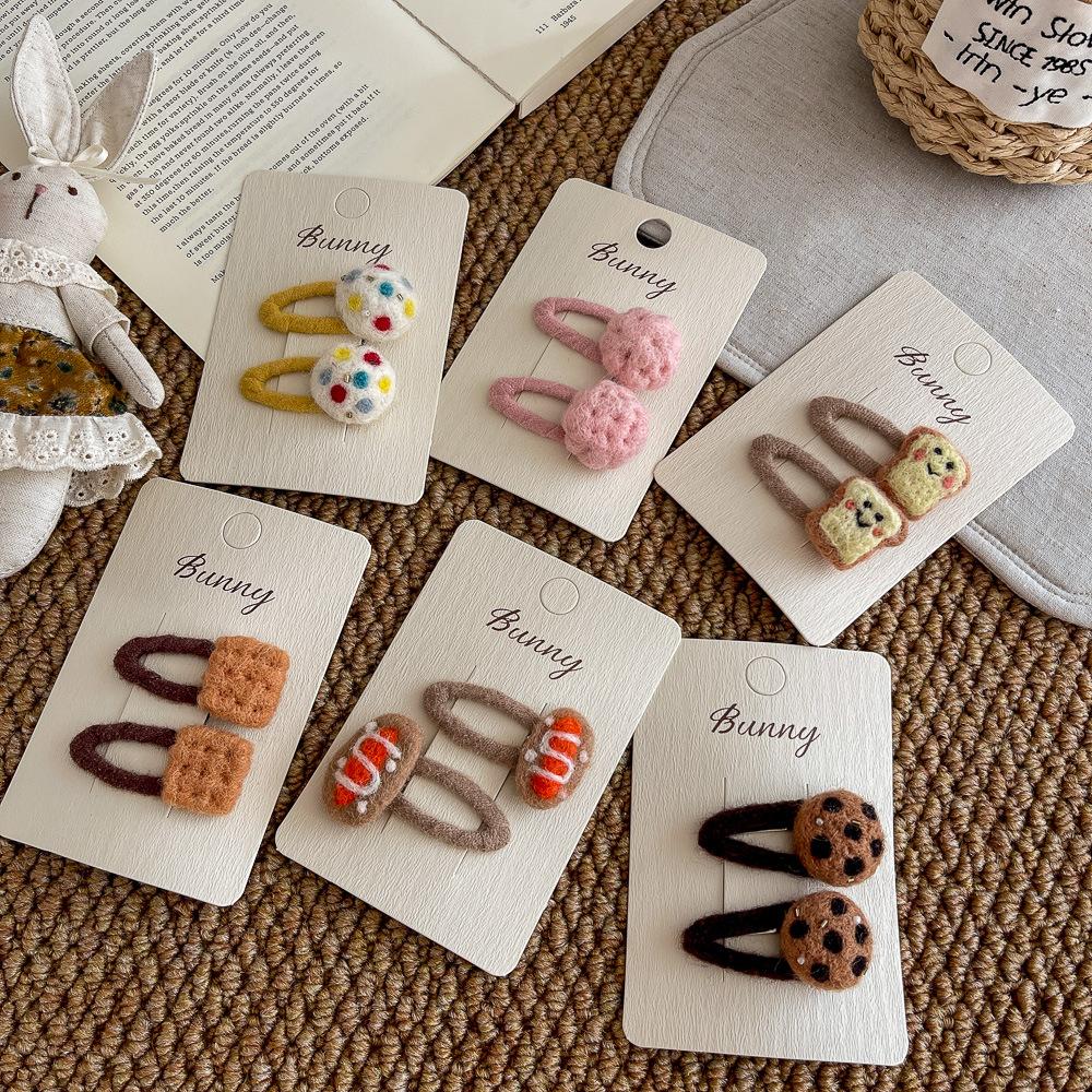 Wool Felt Cartoon Bread Slices Biscuits BB Clip Cute Bangs Side Clip Hairpin Funny Hair Clip Children's Hair Accessories