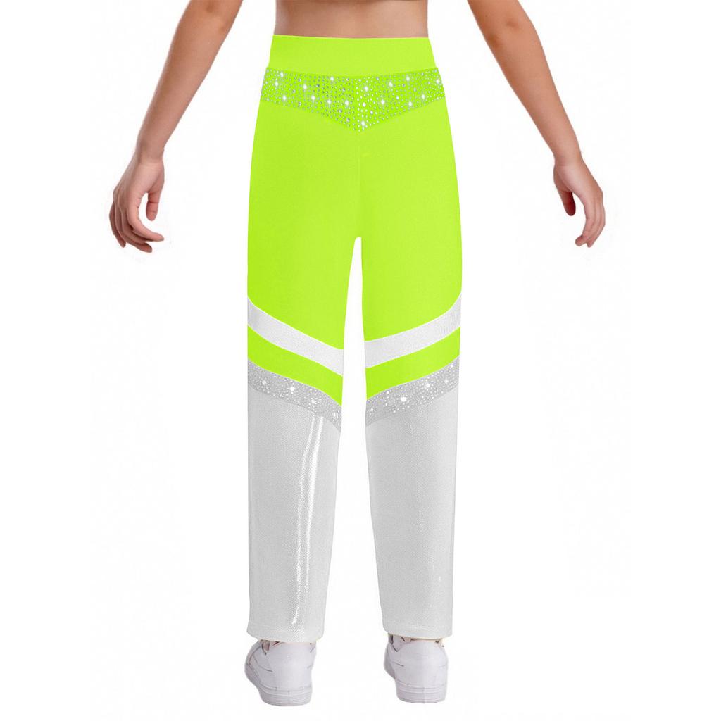 Dívčí gymnastický akrobatický taneční kostým Lesklé kamínky Zvonové kalhoty Elastický pas Barevný blok Kalhoty se zvonovými nohavicemi